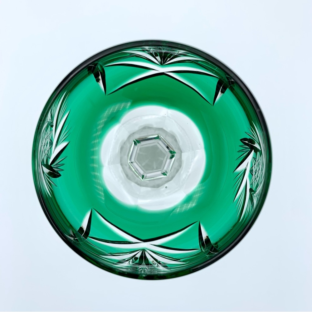 ‼️PENDING‼️Vintage Emerald Green Cut to Clear Crystal Wine Hock Glass Bohemian - Picture 12 of 15
